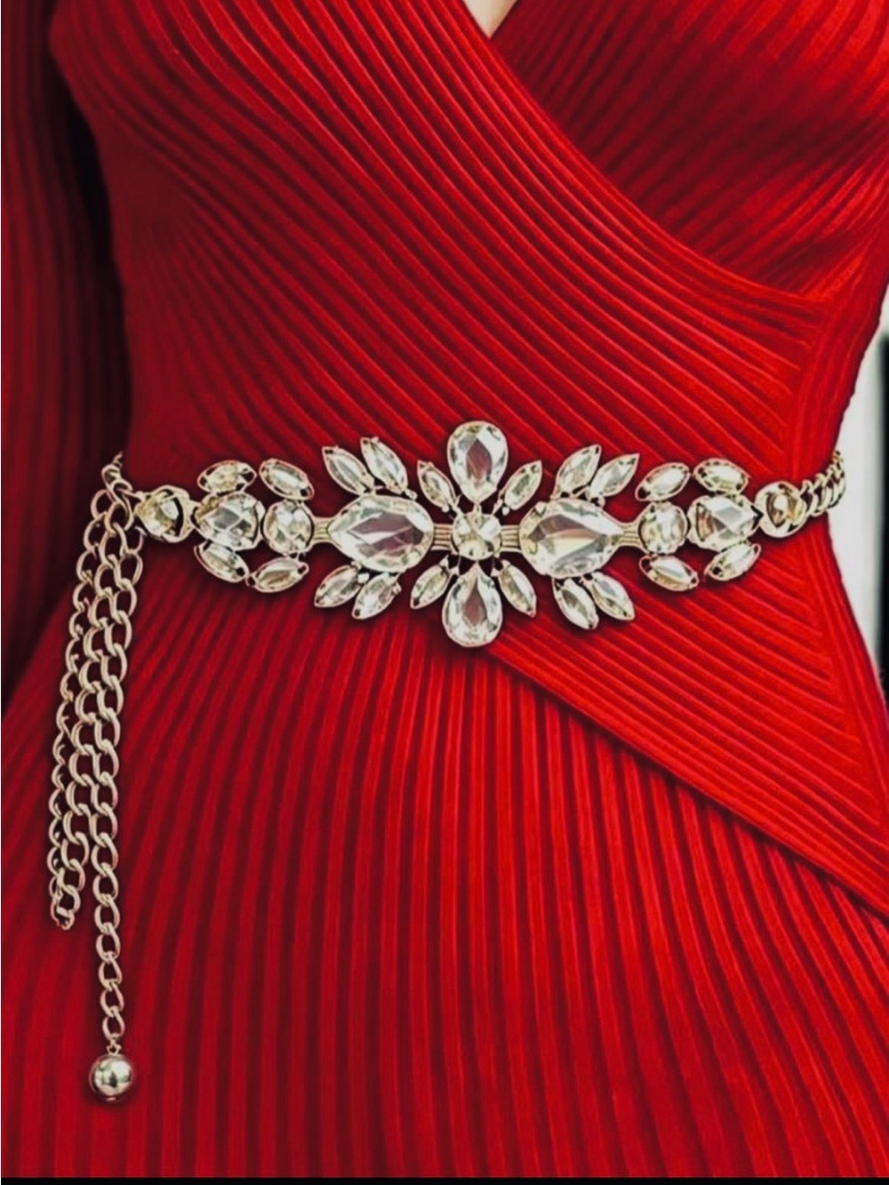 Gold Crystal Rhinestone Statement Chain Belt NEW 🏷️